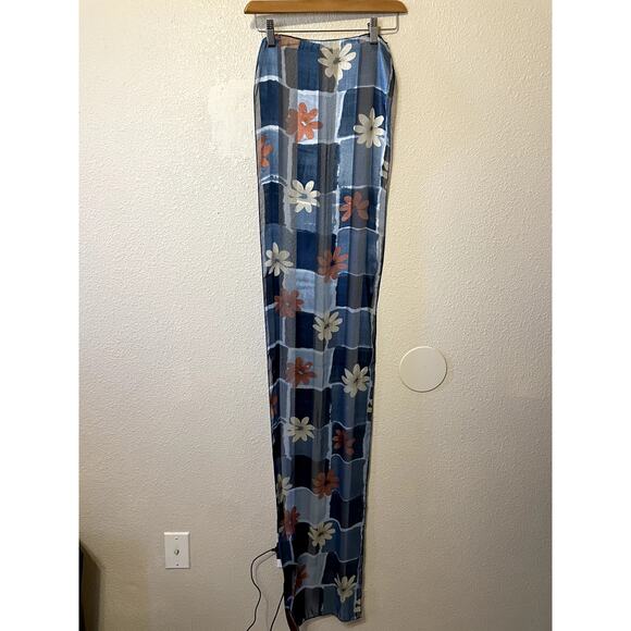 Silkey Y2K Style Blue Floral Preppy Retro Long Neck Scarf 60 inches by 14 inches - Picture 3 of 8